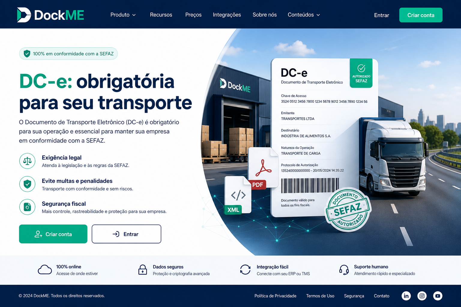 Logística, transporte de cargas e emissão de documento fiscal DC-e